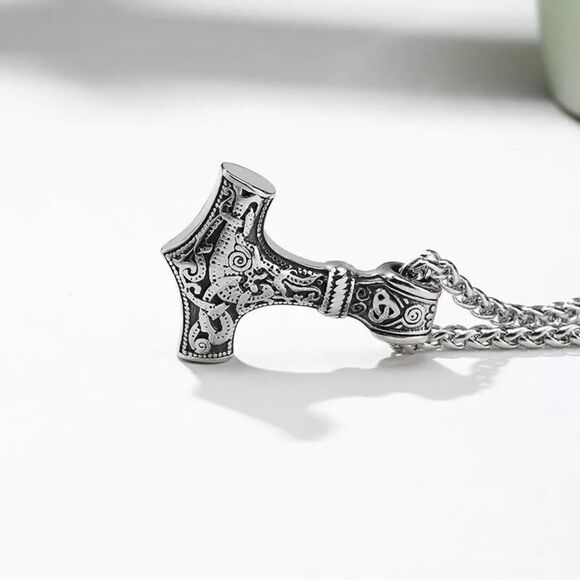 Viking Norse mjolnir Thor’s hammer necklace NEW NIP NWT weave chain stainless - Picture 5 of 16